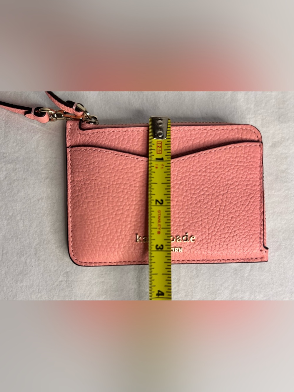 Kate Spade Pink Pebbled so Leather Wristlet Card Case and key ring - Picture 6 of 6